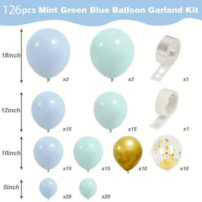 Blue metal & golden latex arch balloons 126pcs