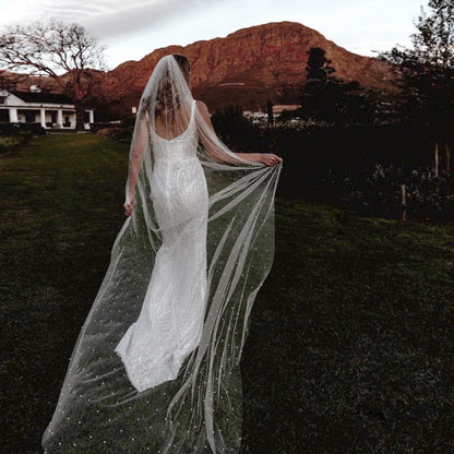 Short Wedding Veil for Bride Pearls