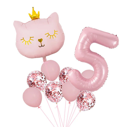 Pink crown cat foil balloon