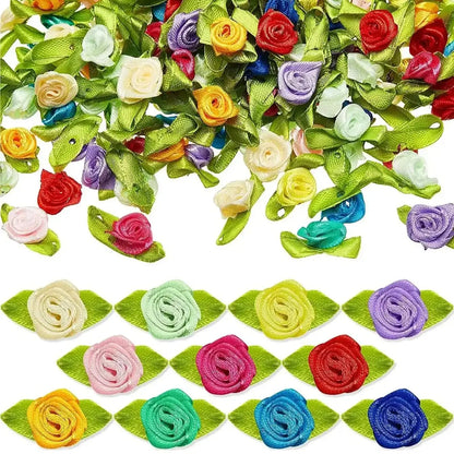Artificial fabric flower and green leaf 100pcs