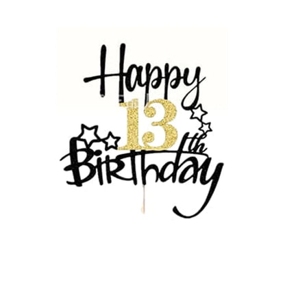 Black Gold Happy Birthday Cake Topper (Ages 10–60)