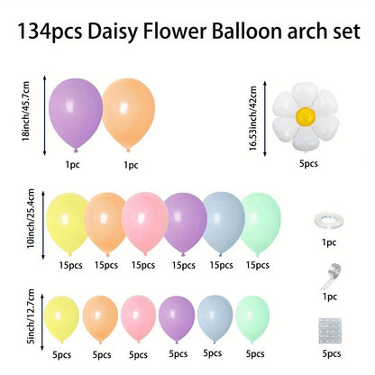 134PCS Daisy Balloon Arch Set – Boho Party Decor