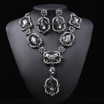 Isabella Royal crystal  earrings and purple Rhinestone necklace set