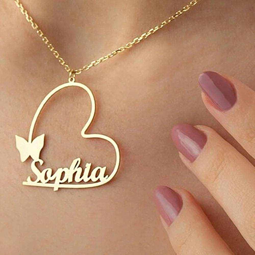 Heart Butterfly personalised custom name necklace