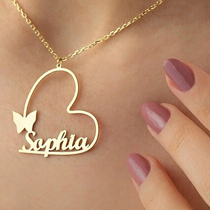 Heart Butterfly personalised custom name necklace