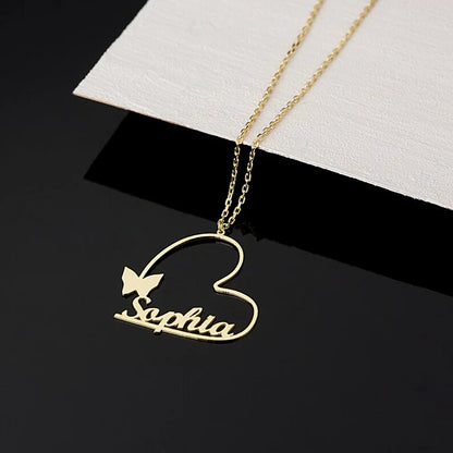 Heart Butterfly personalised custom name necklace
