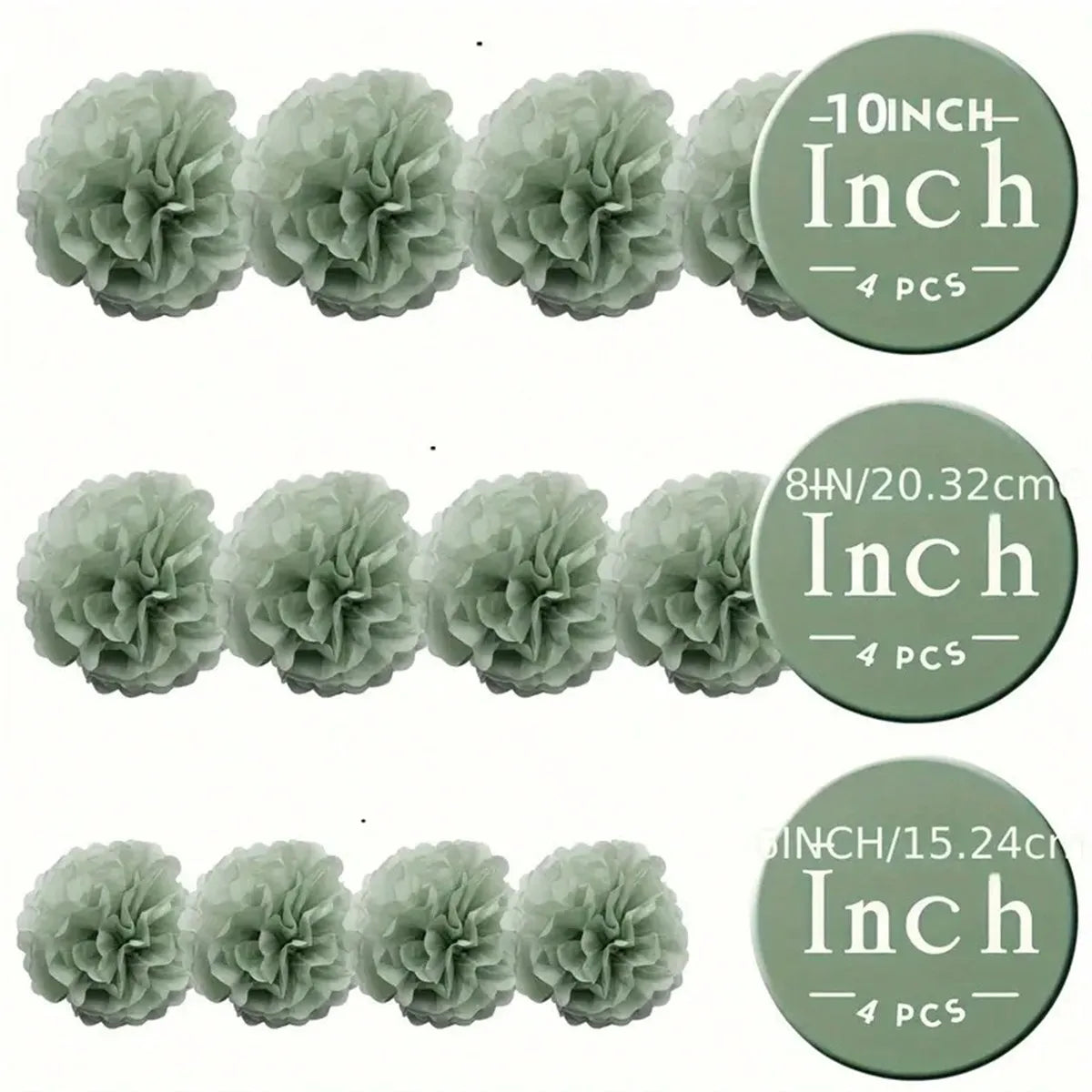 White & Light green Pom Pom  Set 12pcs