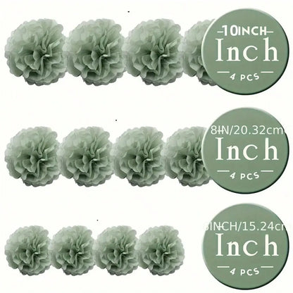 White & Light green Pom Pom  Set 12pcs