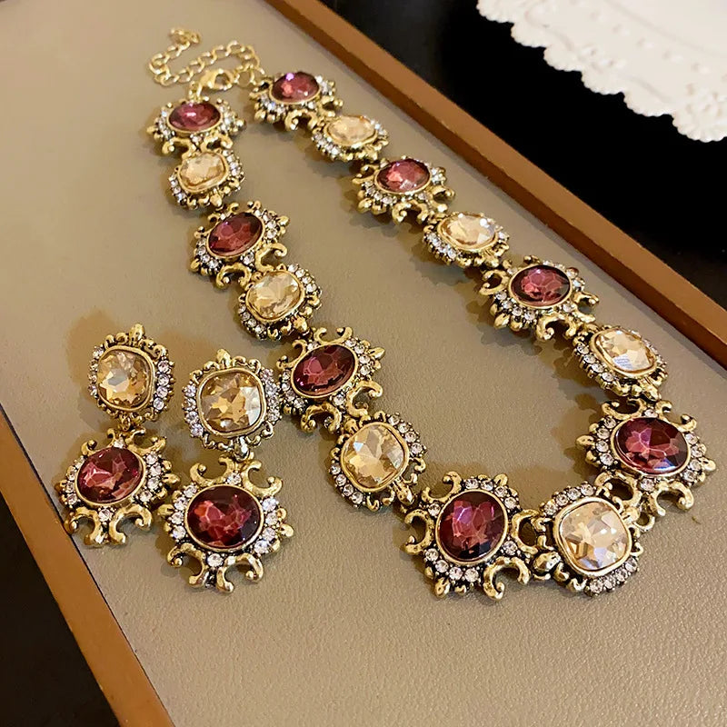 Rimma Purple Rhinestone Necklace & Earrings Set