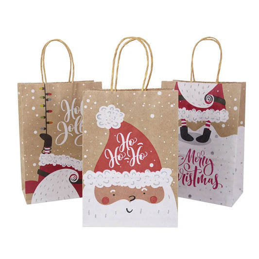 5pcs Christmas Kraft Gift Bags – Santa & Snowman