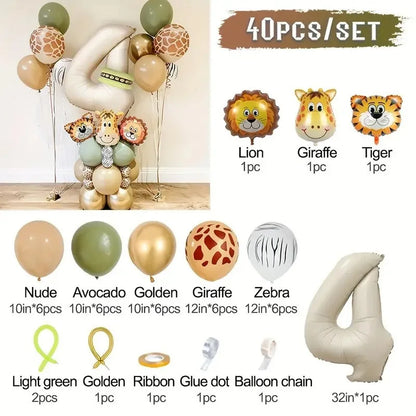 40PCS Jungle Animal Number Balloon Set