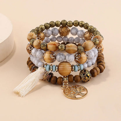 Cacildda Set  Beaded & Wooden Bracelet 4pcs