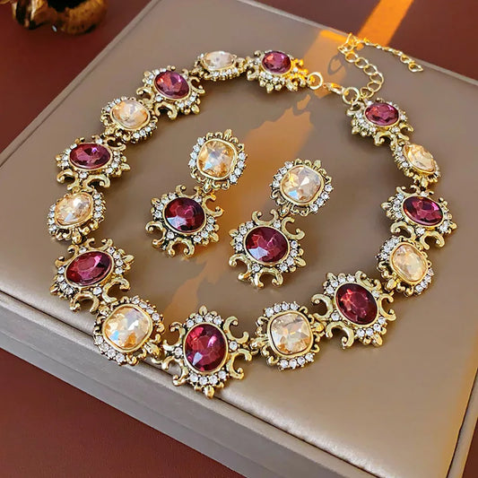 Rimma Purple Rhinestone Necklace & Earrings Set