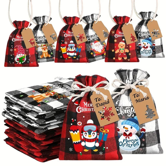 12/24pcs Xmas Burlap Gift Bags