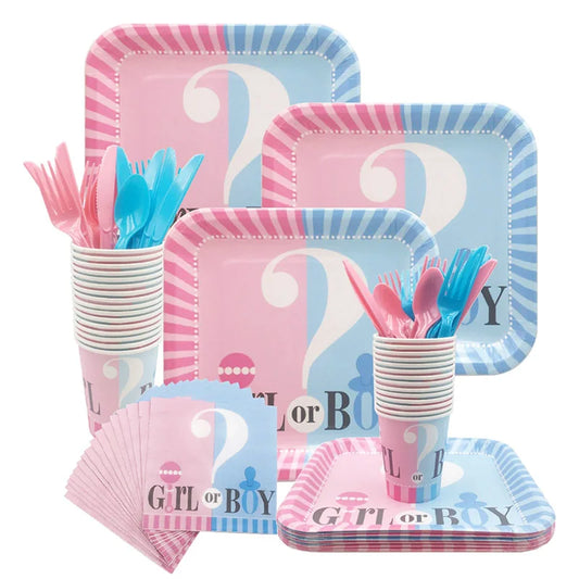 Disposable tableware set for Gender Reveal party