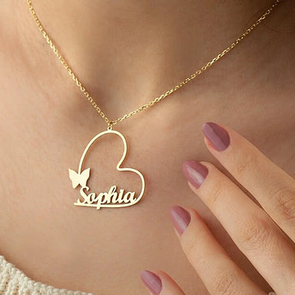 Heart Butterfly personalised custom name necklace