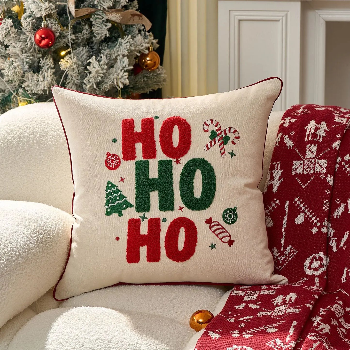 Embroidered Merry Christmas Cushion Cover