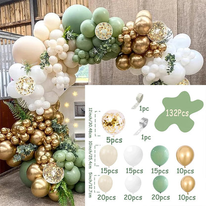 Sage Green and Gold Balloon Arch Decorative 132pcs