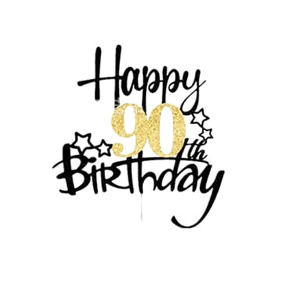 Black Gold Happy Birthday Cake Topper (Ages 10–60)
