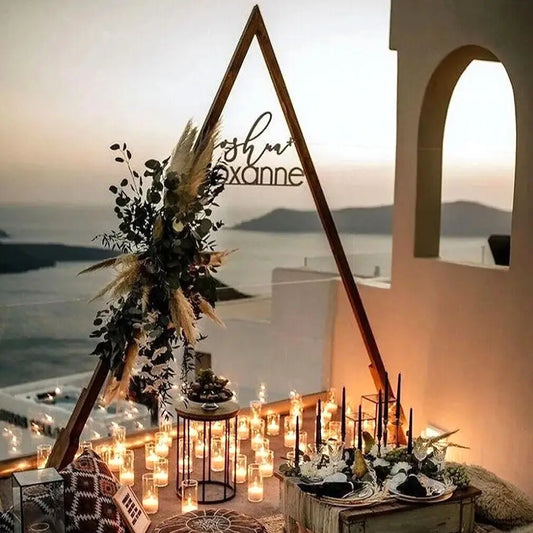 Wooden vintage wedding arch triangle stand 3m large