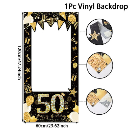 Black Gold Birhtday TableCloth