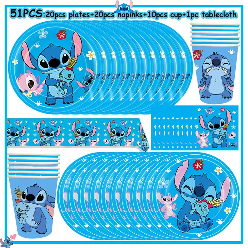Disney Stitch Birthday Party Decoration Supplies New Lilo Stitch Balloon Baby Shower Aloha Paper Cups Plates Napkins Tablecloth