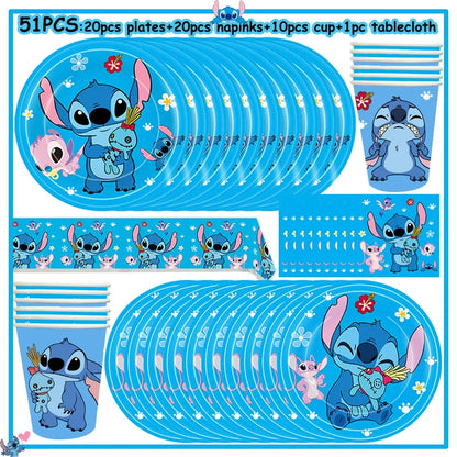 Disney Stitch Birthday Party Decoration Supplies New Lilo Stitch Balloon Baby Shower Aloha Paper Cups Plates Napkins Tablecloth