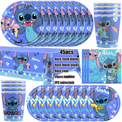 Disney Stitch Birthday Party Decoration Supplies New Lilo Stitch Balloon Baby Shower Aloha Paper Cups Plates Napkins Tablecloth