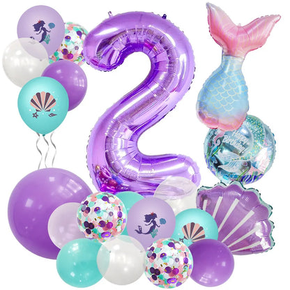 Mermaid Number Balloon Set – 0-9, Sequin & Foil