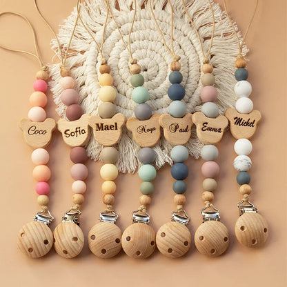 Custom name pacifier bead Silicone and Wooden dummy
