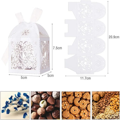 White Love heart candy Gift Box  with ribbon 10/50pcs