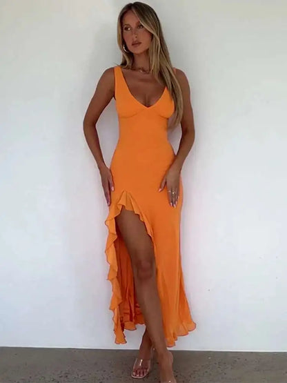 Vivona Avrilyaan Ruffle High Split Dress