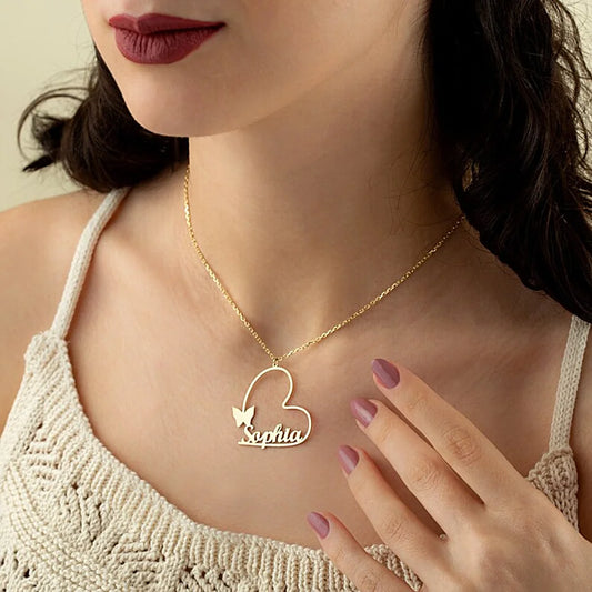 Heart Butterfly personalised custom name necklace