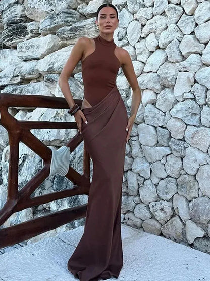 Julia Satin Hollow Out Maxi Dress