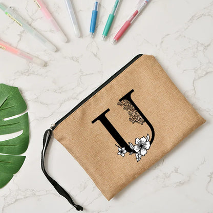Letter print cosmetic linen makeup bag