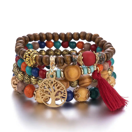 Cacildda Set  Beaded & Wooden Bracelet 4pcs