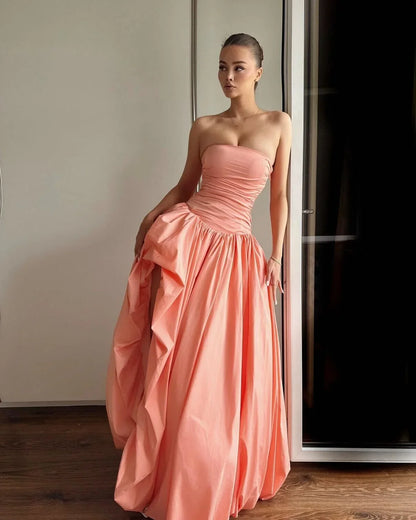 Zinna Pleated Split Strapless Dress