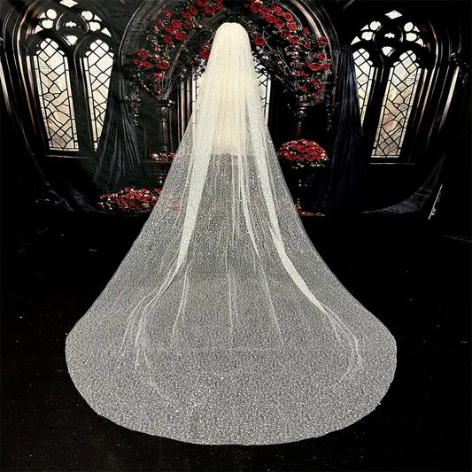 Luxury wedding veil heavy glitter beaded ivory single Tier 3M