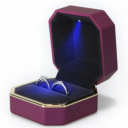 LED Light double rings box for wedding