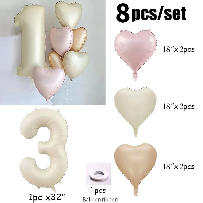Cream color number with hearts foil Balloons 8pcs
