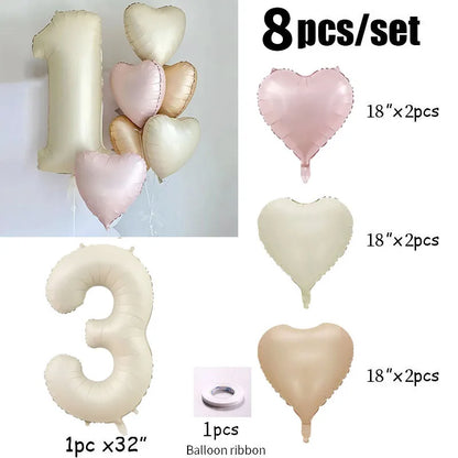 Cream color number with hearts foil Balloons 8pcs