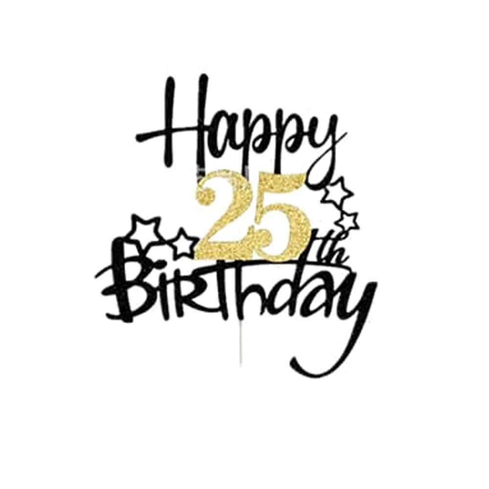 Black Gold Happy Birthday Cake Topper (Ages 10–60)
