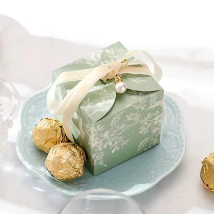 Fancy Bird Paper Candy Boxes Pearl Pin Ribbon 50PCS
