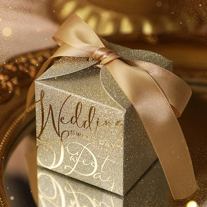 Wedding candy gift box with pearl ribbon