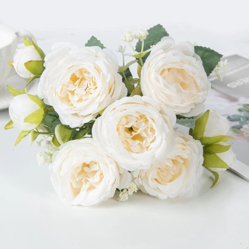 Artificial flowers fake white Peonies bouquet