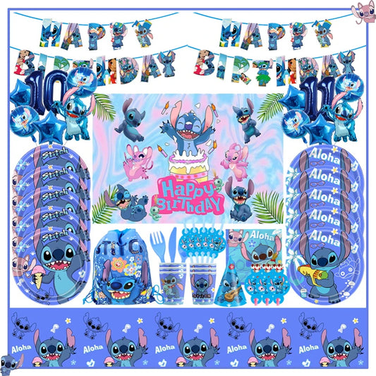 Disney Stitch Birthday Party Decoration Supplies New Lilo Stitch Balloon Baby Shower Aloha Paper Cups Plates Napkins Tablecloth