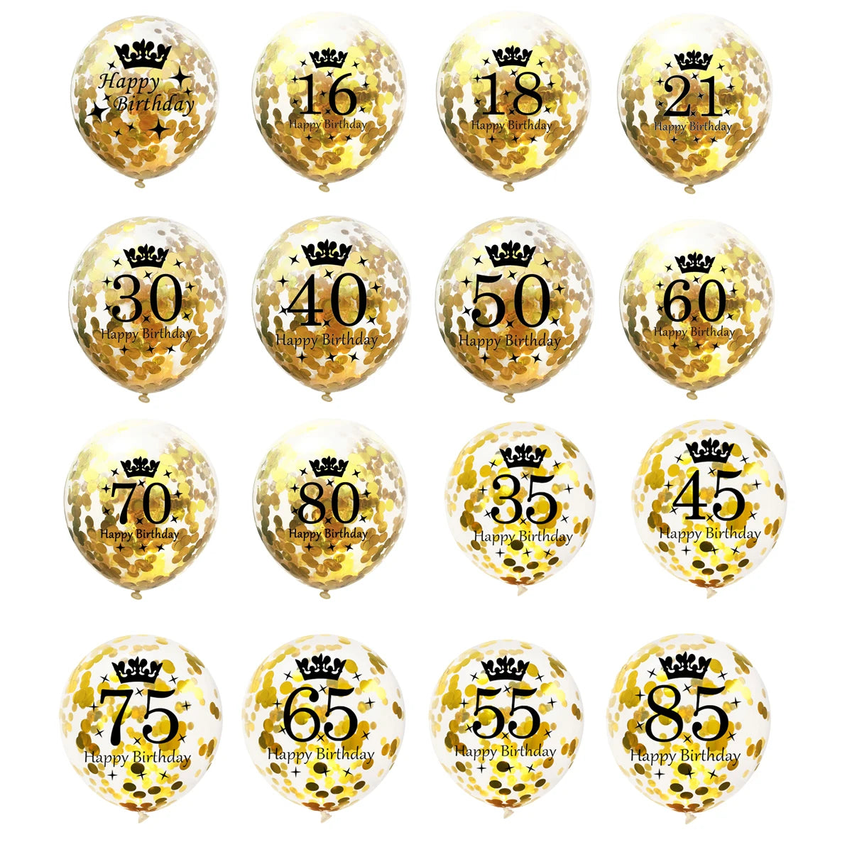 12in Crown Number Confetti Balloons