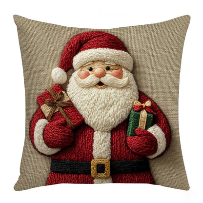 45cm Grey & Red Christmas Pillow – Santa, Snowman & Elk