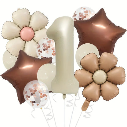 Cream & Brown stars balloons number 12pcs/set
