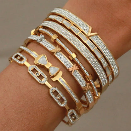 Full crystal letter bowknot charm bracelet
